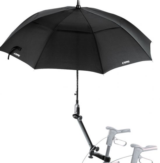 Schirm, schwarz, mit Multifunktionsarm